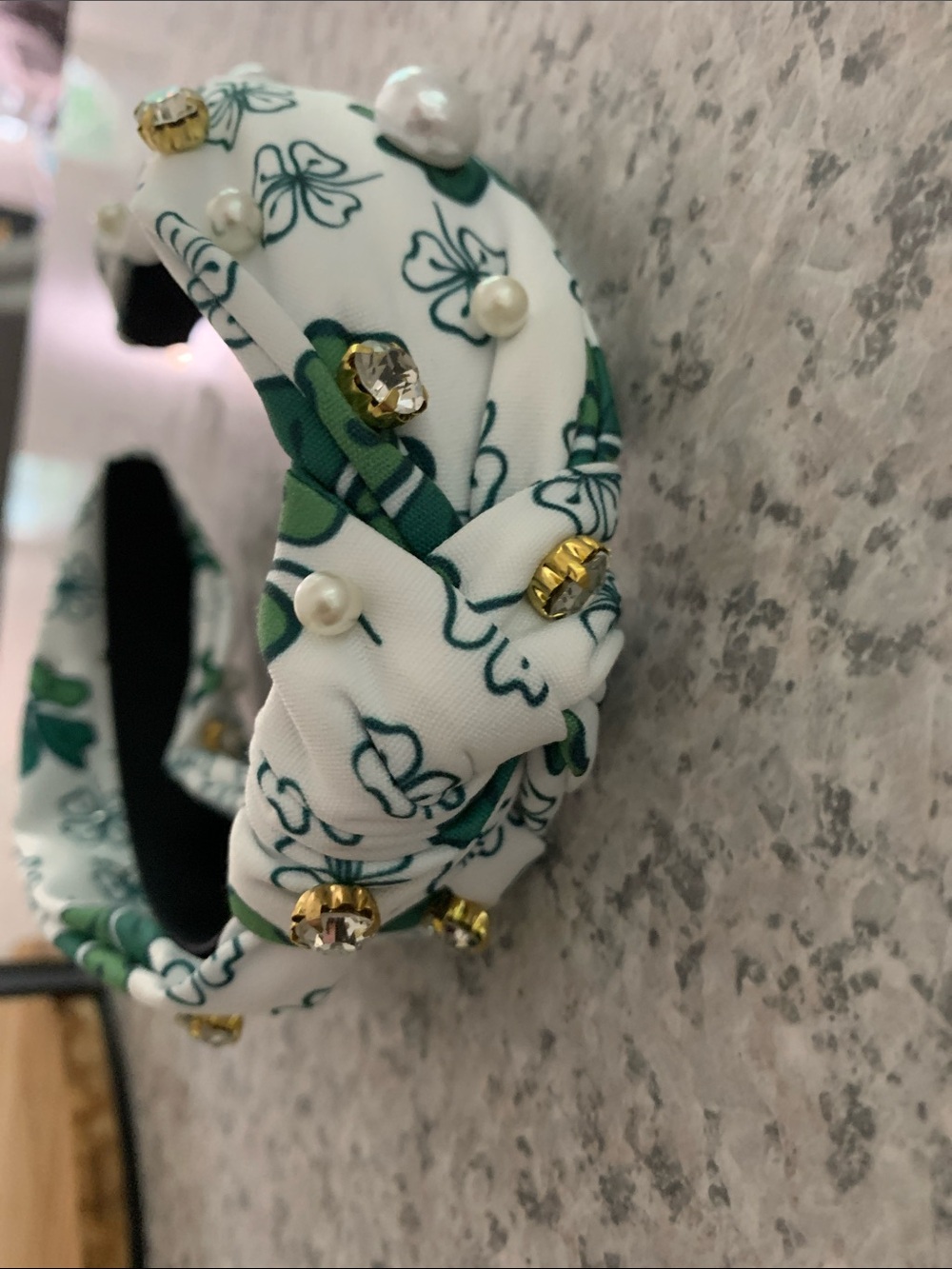 Embellished Knotted Clover/st Patrick’s Day Headband with pearls and gems
